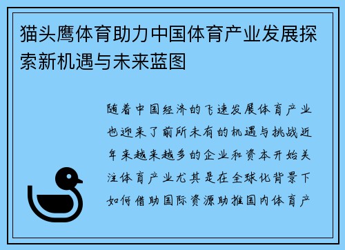 猫头鹰体育助力中国体育产业发展探索新机遇与未来蓝图